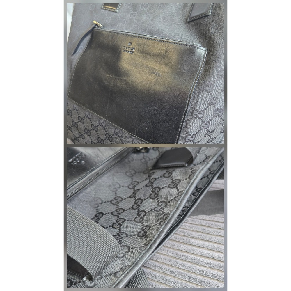 Gucci GG Monogram Canvas Tote Bag Black Leather Trim Shoulder Bag Made in Italy - Picture 10 of 12